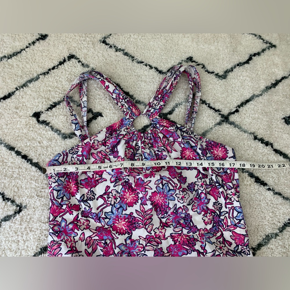 French Connection Fontini Cotton Ring-Halter Purple Floral Midi Dress - Picture 8 of 11